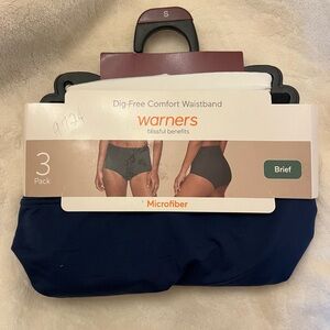 Warner's Microfiber Brief Panties 3-Pack - Navy, Black, White NWT